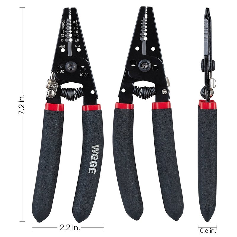 WGGE WG-013 Wire Stripper and Cutter 7'',Cuts, strips wire and loops 10-20 AWG Solid and (0.8-2.6mm) Stranded - Image 3